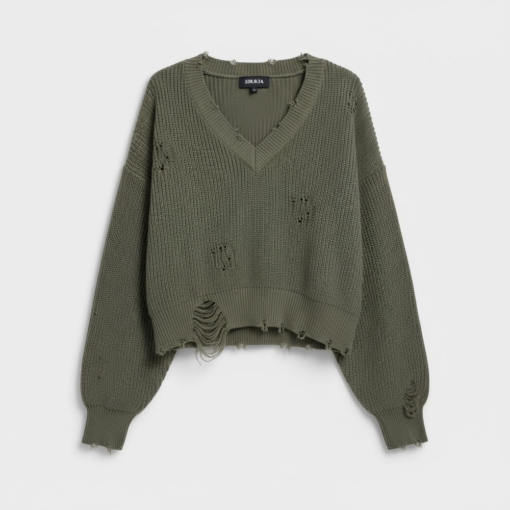 SER.O.YA XS Syd Distressed V Neck Sweater EUC